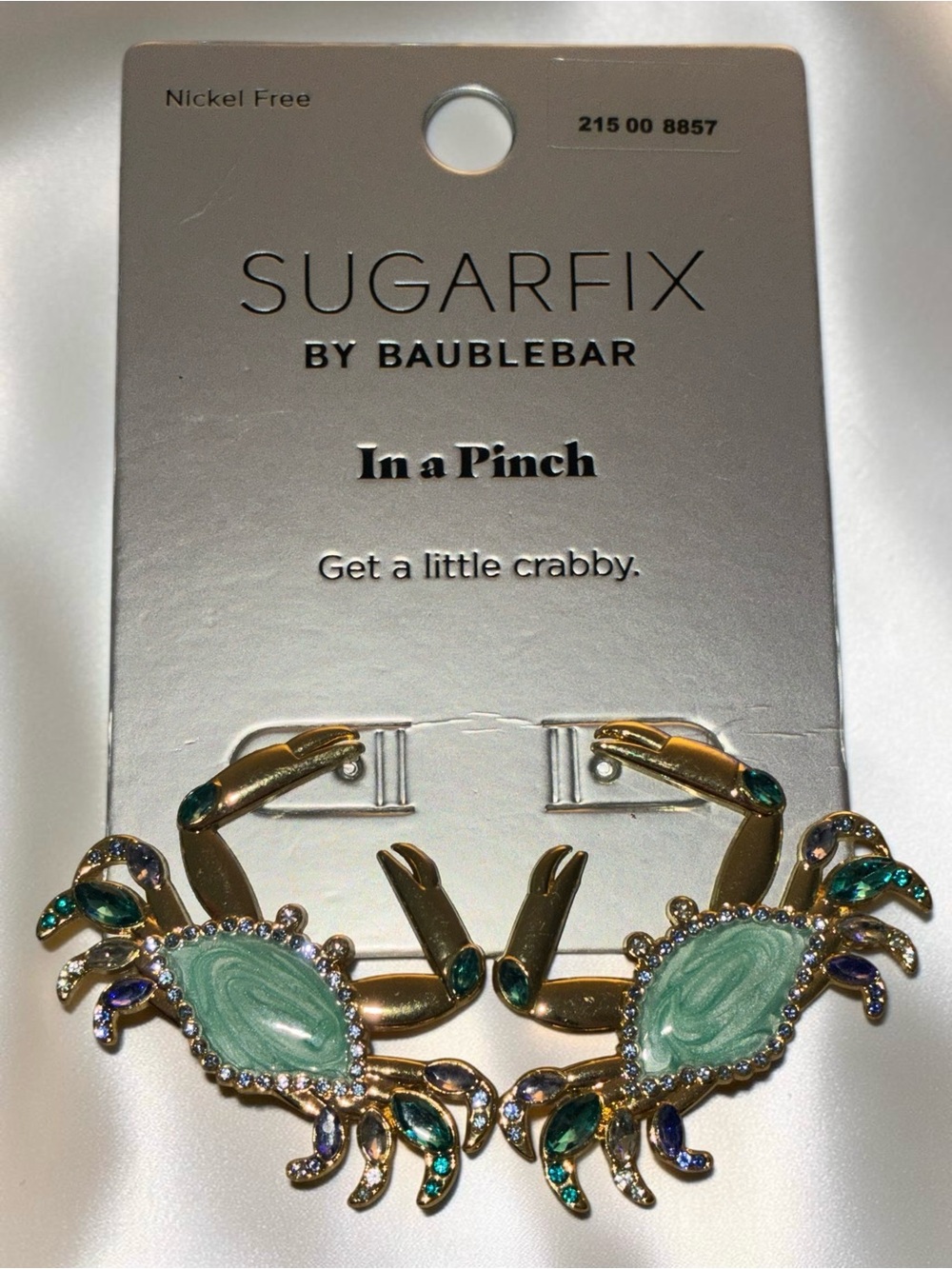 BAUBLEBAR Sparkly Crystal & Swirling Painted Mermaidcore Crab Earrings NEW NWT